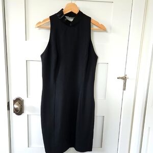 Black Sleeveless Satin Trimmed Midi Dress Size 8 Wedding Prom Reunion Sexy